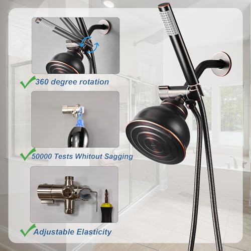 3 Way Shower Diverter Valve with Hand Shower Holder, G1/2 Shower Head Splitter, Shower Arm Diverter, Bathroom Universal Shower System Replacement Part (Oil Rubbed Bronze) - color: Oil Rubbed Bronze