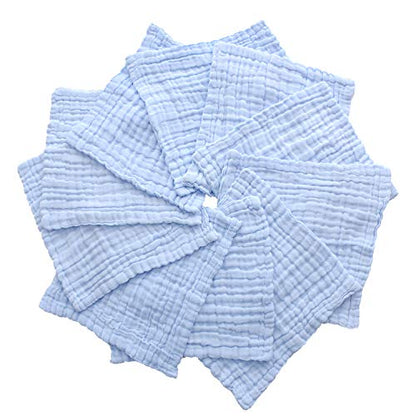 Baby Washcloths - Natural Cotton Baby Wipes - Soft Newborn Face Towel for Sensitive Skin - 10 Pack, 12x12 inches - color: Blue