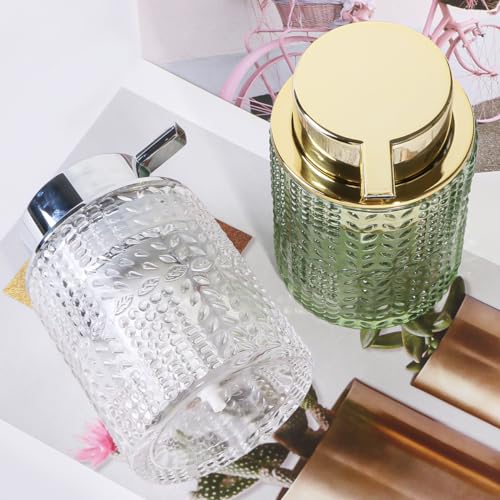 Foaming Hand Soap Dispenser, 10 oz Refillable Clear Glass Foam Soap Dispenser with Large Pump Bottle Container for Kitchen and Bathroom,1 pc - color: Silver