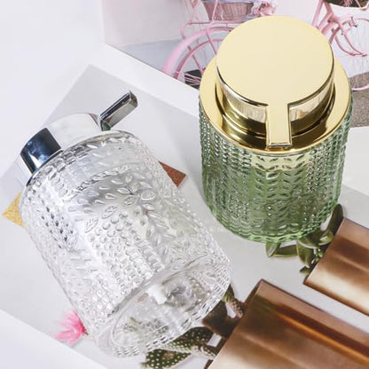 Foaming Hand Soap Dispenser, 10 oz Refillable Clear Glass Foam Soap Dispenser with Large Pump Bottle Container for Kitchen and Bathroom,1 pc - color: Silver