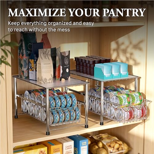 Simple Houseware Chrome Metal Stackable Storage Rack, 16.75 in L x 10.8 in W x 10.25 in H | Free Standing Organizer Drawer, Kitchen/Pantry/Cabinet/Counter - color: Chrome