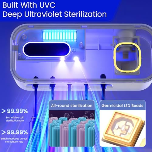 Toothbrush Holders for Bathrooms, Toothbrush Holder Wall Mounted with Toothpaste Dispenser, Wall Mounted Tooth Brushing Holder, Gift for Birthday & Holidays