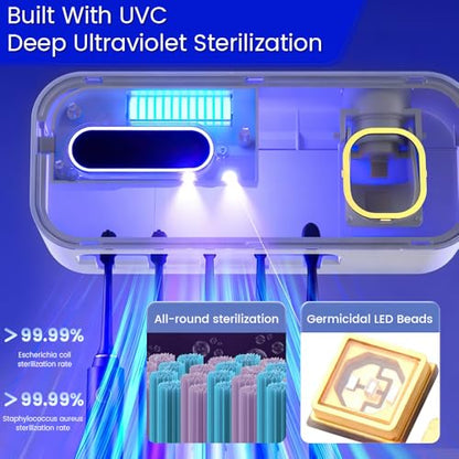 Toothbrush Holders for Bathrooms, Toothbrush Holder Wall Mounted with Toothpaste Dispenser, Wall Mounted Tooth Brushing Holder, Gift for Birthday & Holidays