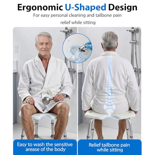 Shower Chair for Inside Shower, 400 lbs Shower Stool with Adjustable Height, Shower Seat for Inside Tub Bathroom Non-Slip Bench Bath Shower Chair for Elderly and Disabled, Adults,Seniors, White