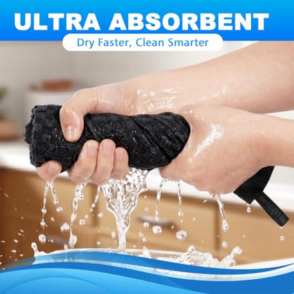 100% Cotton Wash Cloth, 12x12 Inch, 6 Pack, Black | Highly Absorbent, Soft Feel Fingertip Towels, Machine Washable, For Bathroom, Gym, Hotel, Spa and Kitchen