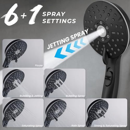 Dual Shower Head Combo, 8'' High Pressure Rain Shower Head with Handheld Spray, 6+1 Spray Settings Handheld Showerhead, Height Adjustable, One-touch Pause Button, Matte Black - color: Black