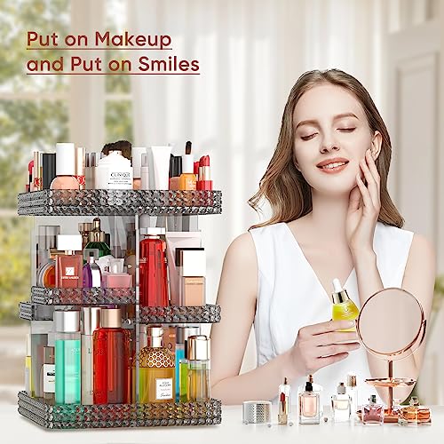 Makeup Organizer 360 Rotating Cosmetic Organizer, DIY Adjustable Makeup Carousel Spinning Holder Rack, Large Capacity Cosmetic Display Cases Vanity Countertop Fits Makeup Brushes Lipsticks (Grey) - color: Grey