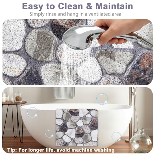 Non Slip Shower Bathtub Mat:36x16 Inch Bathtub Mat Non Slip with Drain, Soft Loofah Shower Mats for Inside Shower, Anti Slip, Foot Scrubber - color: Pebble, size: 36" x 16" (Rectangular)