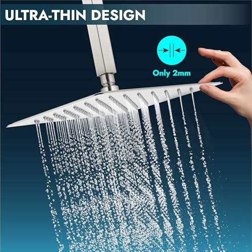 Midanya Square Rain Shower Head,High Pressure,Brushed Nickel 12 Inch | 360°Swivel,Ceiling or Wall Mount,Waterfall Full Body Coverage,Bathroom Remodel,Stainless Steel Large Rainfall Shower Head - color: Nickel, size: 12 Inch