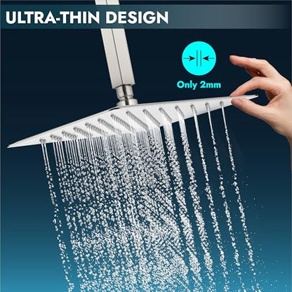 Midanya Square Rain Shower Head,High Pressure,Brushed Nickel 12 Inch | 360°Swivel,Ceiling or Wall Mount,Waterfall Full Body Coverage,Bathroom Remodel,Stainless Steel Large Rainfall Shower Head - color: Nickel, size: 12 Inch