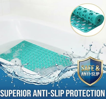 Nonslip Bathtub Mat Extra Soft TPE Bath Mat for Kids, Machine Washable Bathroom Shower Mat, Smooth/Non-Textured Tubs Only, 35L x 16W Inch (Dark Green) - color: Dark Green, size: 35" x 16" (Rectangular)