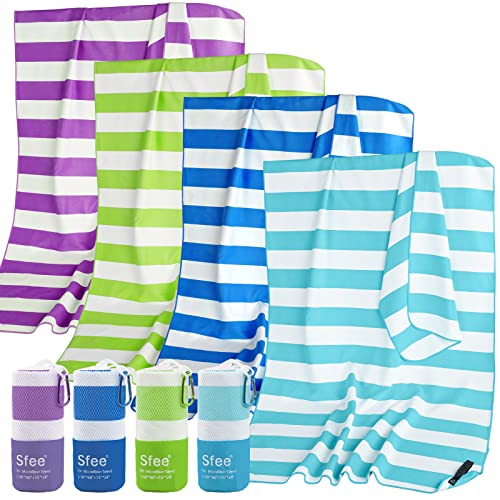 4 Pack(8Pcs) Microfiber Travel Towel, Beach Towel Quick Dry Towel Camping Towel Super Absorbent Compact Lightweight Sports Towel Gym Towel Set for Beach, Gym, Hiking, Pool, Backpacking, Yoga - color: Dark Blue+green+mint+purple, size: XL 72"x32"+24"x15"