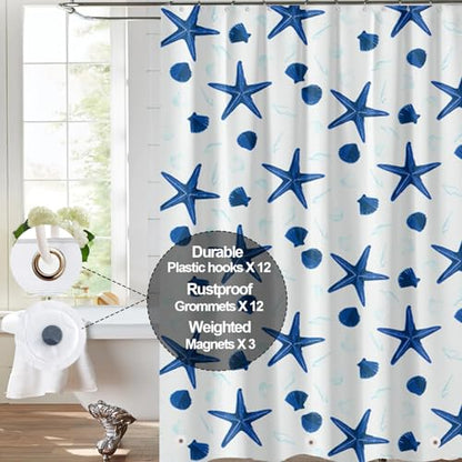 Plastic Shower Liner - Premium PEVA 4G Shower Curtain Liner with Rustproof Grommets and 3 Weighted Magnets, Waterproof Shower Curtain for Bathroom… (Shellfish and Starfish, 72”*72”) - color: Shellfish and Starfish, size: 72”*72”