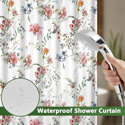 Floral Shower Curtain with Removable Liner, Double-Layer Waterproof Shower Curtains for Bathroom, Washable No Hook Shower Curtain with Snap in Liner, Weighted Bottom and Mesh Top Window, 71x74 Inches - color: Wildflowers