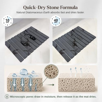 Foldable Stone Bath Mat, Diatomaceous Earth Quick Dry Non-Slip Design | Bathroom Floor & Shower Use, Jointed Panel Construction, High Absorption Surface, Space-Saving Storage, Grip Pad Included - color: Dark Gray