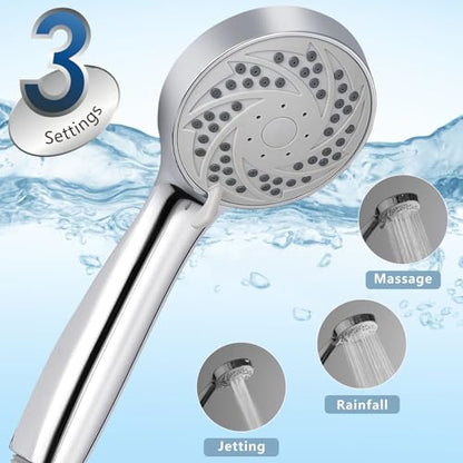 Rain Shower Head with Handheld, High Pressure Rainfall Showerhead and 3 Settings Hand held Spray Combo with Detachable Hose (Chrome) - color: Chrome
