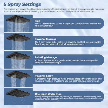 Hibbent 5-Mode 13" Shower head, 4-Mode Handheld Spray Oil-Rubbed Bronze | cUPC Certified High Pressure Rain Showerhead Combo, All Metal 4-way Diverter Extension Arm & Handheld Spray, 71'' Hose - color: Oil Rubbed Bronze, style: Square 13"