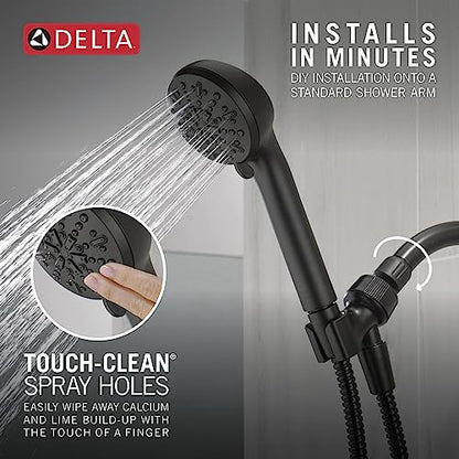 Delta Faucet 4-Spray Handheld Shower Head, Black Shower Head with Hose, Showerheads & Handheld Showers, Handheld Shower Heads, Detachable Shower Head, Hand Shower 2.5 GPM, Matte Black 75413DBL - color: Matte Black