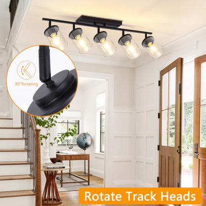 FadimiKoo 5-Lights Black Semi Flush Mount Ceiling Light Fixtures, Modern Clear Glass Shade Farmhouse Kitchen Ceiling Lamp, Adjustable Rotatable Vanity Light Fixture for Hallway Entryway Dining Room - color: Black, size: 5-Lights
