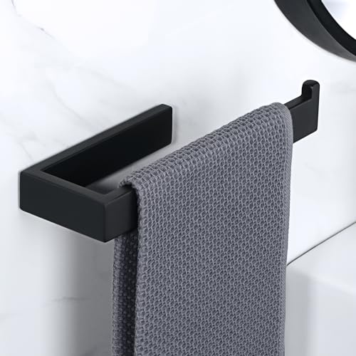 Sayayo Matte Black Hand Towel Holder, Towel Bar for Bathroom Wall 10 Inch | SUS304 Stainless Steel Towel Ring, Kitchen Towel Rack Modern Square - color: Matte Black