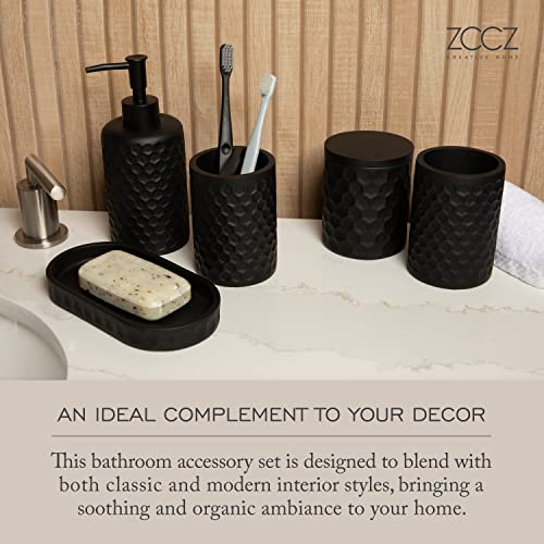 6 Piece Bathroom Accessories Set, Toothbrush Holder, Toothbrush Cup, Soap Dispenser,Bathroom Vanity Tray, Qtip Holder, Trash Can - Black - color: Black