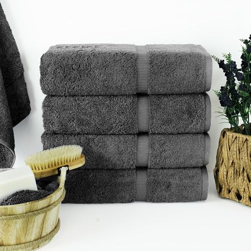 Chakir Turkish Linens 4 Piece Bath Towel Set, 100% Cotton Luxury Turkish Towels for Bathroom, Soft Absorbent Bath Towels, 27 x 54 Inches, Dark Gray - color: Dark Gray