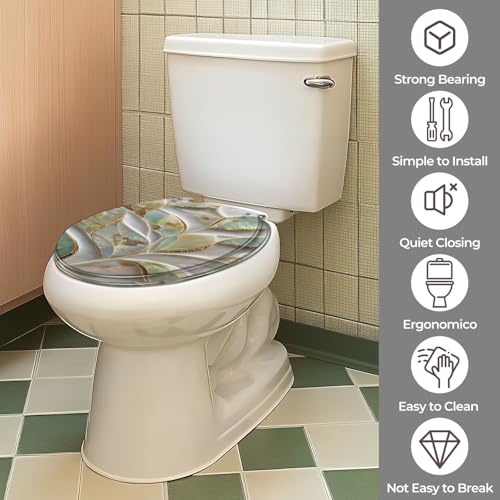 Round Resin Toilet Seat, Quietly Close Quick Release Hinges Cover | Toilet Lid Cover Easy to Clean and Install, Pearlescent Mosaicwork Shimmering Fine Heavy Duty Toilet Seat - color: pattern2, size: O-shape