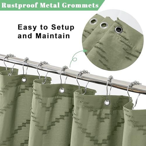 Small Boho Stall Shower Curtain, Light Green Fabric Cloth Stall Shower Curtain 36 x 72 Half Size with Tassel Tufted Chevron Striped Textured Modern Farmhouse for Bathroom, Machine Washable - color: Light Green, size: 36"W x 72"L (Pack of 1)