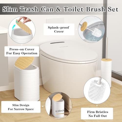 XLHOMO White Bathroom Set - 10PC Bathroom Accessories Set, Luxury Bathroom Accessory Set with Trash Can,Toilet Brush & 2 PC Soap Dispensers for Apartment Decor and Housewarming - size: Press-lid Bathroom Set, style: White