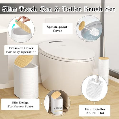 XLHOMO White Bathroom Set - 10PC Bathroom Accessories Set, Luxury Bathroom Accessory Set with Trash Can,Toilet Brush & 2 PC Soap Dispensers for Apartment Decor and Housewarming - size: Press-lid Bathroom Set, style: White