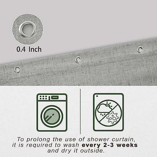 KOUFALL Grey Shower Curtain,Linen Fabric Boho Hotel Style Collection Shower Curtains for Bathroom,Set with Hooks,Light Gray,72 Inch - color: Grey, size: 72"W x 72"L (Pack of 1)