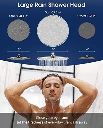 Waterfall Showerhead VMASSTONE High Pressure Showerhead - Tool Free Installation- with Large Spray Surfaces and 200 Nozzles for Delicate and Unstimulate Shower Experience (EM-001 Chrome/Light Grey) - color: Chrome/Light Grey