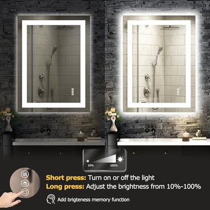 Hivone 24"X32" LED Bathroom Mirror with Lights, Anti-Fog, Dimmable, Backlit + Front Lit, Smart Bathroom Vanity Mirror, Memory Function, Shatterproof, Tempered Glass (Horizontal/Vertical) - size: 24"L x 32"W
