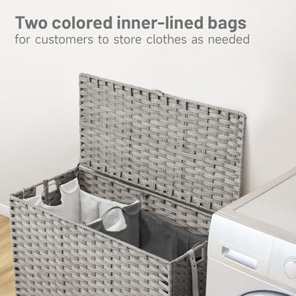 Laundry Hamper with Wheels, 34.3 Gallon(130L) Rolling Laundry Basket with Lid, Removable Large 2 Color Liners & 3 Mesh Laundry Bags, Clothes Hamper with Side Pocket, Grey - color: Grey, size: 23.62"L x 15.75"W x 21.65"H