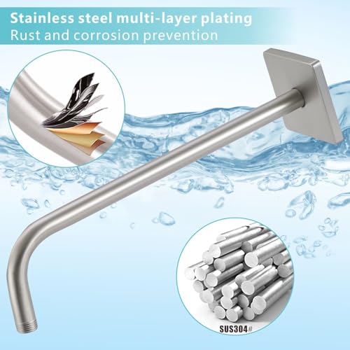 Shower Arm with 3.5" Flange, 15 Inch Wall Mount Replacement Shower Head Arm For Fixed Shower Heads and Handheld Showerhead, Brushed Nickel - color: Brushed Nickel, style: 15 Inch