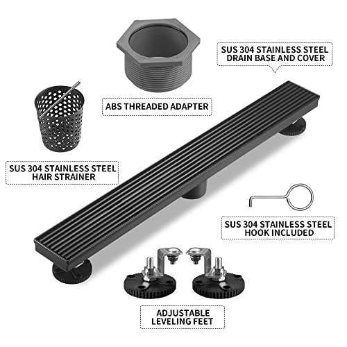 Linear Shower Drain 24 Inch, 304 Stainless Steel Black Rectangular Shower Drain, 51L/Min Fast Drainage Floor Linear Drain, US Standard CUPC Certified, Matte Black, SD-108-24B - color: Matte Black, size: 24 Inch