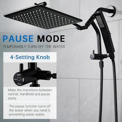 G-Promise 12 Inch All Metal Rain Shower Head with Handheld (Matte Black) | Full Body Coverage, Pause Mode Diverter, Power Wash Mode Handheld, Suits Every Height, Easy to Install, Modern Bath Upgrade - color: Matte Black, size: 12 Inches