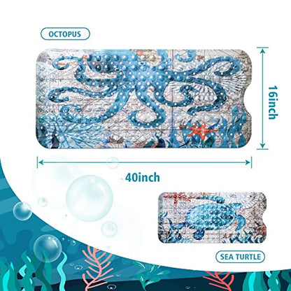 MOLFUJ Shower Mat, Octopus Non Slip Bathtub Mats for Bathroom, 40 X 16 inch Long Bath Tub Mat with Anti Slip Suction Cups and Drain Holes - Blue - color: Style 2