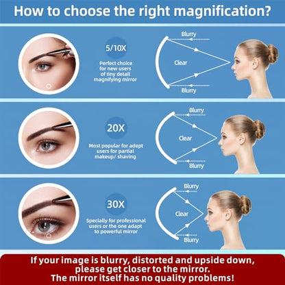 30x Magnifying Mirror With Light, Rechargeable 3 Color Modes Dimming Large 6'' Lighted With Suction Cups, Travel Makeup Magnification With Tweezers & Scissors - color: 30x -Pink