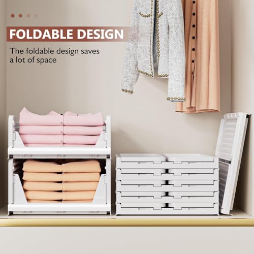 CTSNSLH 8 Pack Closet Organizers Stackable Storage Box | White stackable plastic drawer bins for closets, wardrobes, kitchens, bathrooms, offices - size: 8 Pack