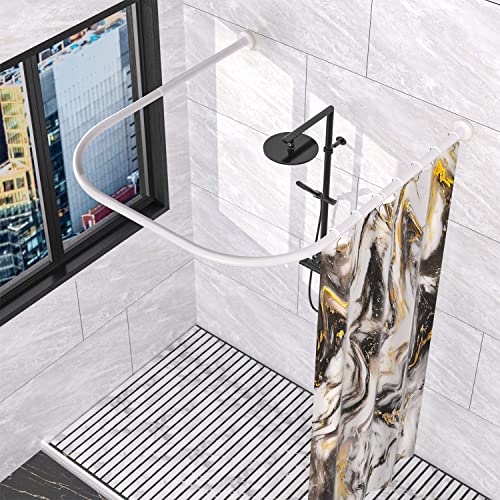 U Shaped Shower Curtain Rod (Both sides: 31.5"-47",Middle: 34.7"-43") Adjustable True 304 Stainless Bathroom Bathtub Shower Curtain Rod Rack White - color: U Shaped White, Length on both sides: 31.5"-47",Middle width:34.7"-43", size: U Shaped