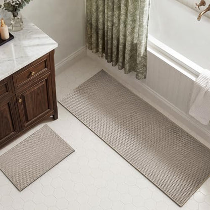 TYUU Bath Mat Set 2 Piece, Thin Bathroom Rugs Non Slip Washable Quick Dry | Non Slip Quick Dry Soft Absorbent Thin Low Pile Bathroom Mats, Washable Bath Rugs 2 Piece Set: 16x24, 24x60 in. Beige - color: Beige, size: 16"x24" + 24"x60"