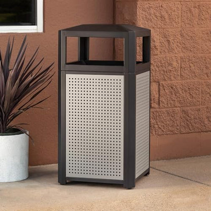 Safco Evos Steel Trash Can, 38 Gallons, Indoor and Outdoor Use, Commercial Garbage Can with Plastic Liner - size: 38 Gallon, style: Side Open