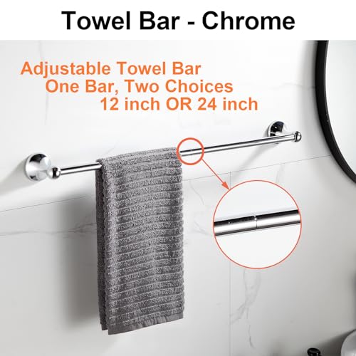 BGL Bathroom Hardware Set, Chrome Adjustable Expandable Towel Bar 4-Piece Bathroom Accessory Set Wall Mounted Robe Hook Toilet Paper Holder Towel Ring Towel Bar - color: Chrome
