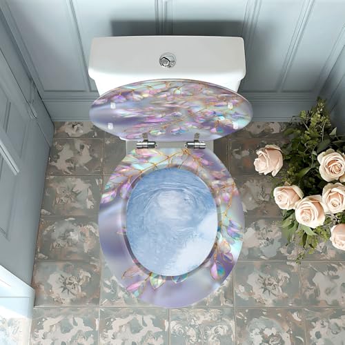 Round Resin Toilet Seat, Quietly Close Quick Release Hinges Cover | Toilet Lid Cover Easy to Clean and Install, Opulent Iridescent Leaf Silky Glow Finish Heavy Duty Toilet Seat - color: pattern3, size: O-shape