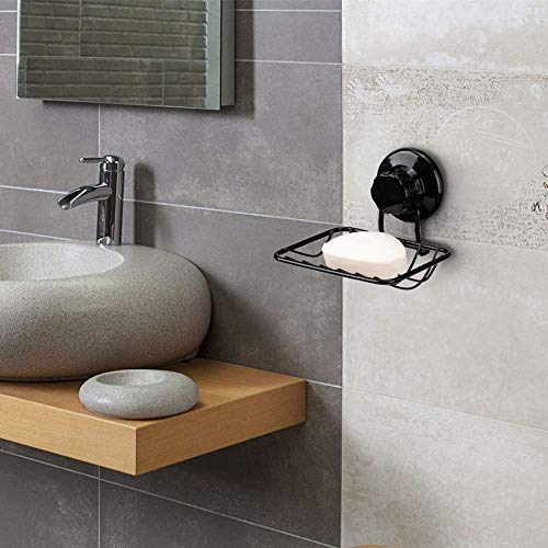Super Powerful Vacuum Suction Cup Shower Soap Dish - Strong Rustproof Stainless Steel Soap Saver Sponge Holder for Bathroom & Kitchen Sink, Black - color: Black