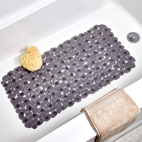 iDesign Pebblz Suction Non-Slip Bath Mat for Shower, Bathtub, Stall, 26" x 13.5", Gray | For Shower, Bathtub and Stall - color: Gray