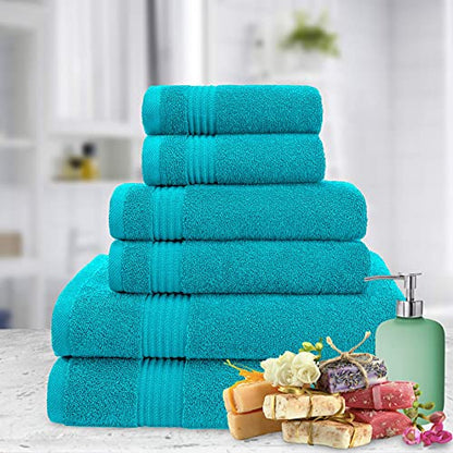 American Veteran Towel, 6 Piece Towel Set for Bathroom, 100% Cotton Turkish Bathroom Towels, 2 Bath Towels 2 Hand Towels 2 Washcloths, Aqua Blue - color: Aqua Blue, size: X Large 6 PC