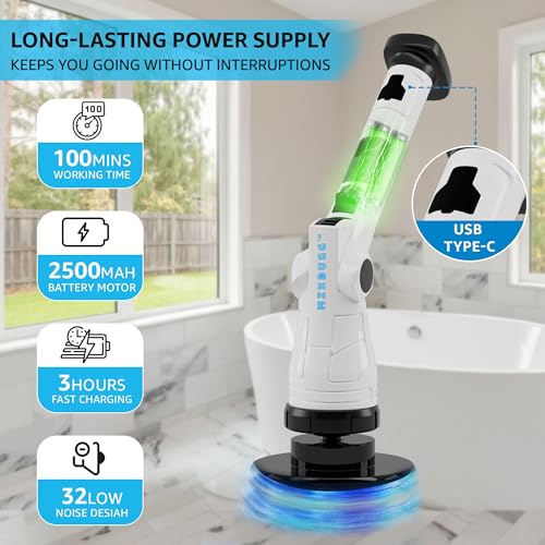 Electric Spin Scrubber, 3 Speeds 8 Heads Bathroom Cleaning Brush | 6-Angle Adjustable Head, 54" Extendable Handle, IPX6 Waterproof, Cordless, Shower Cleaner Brush for Tub Grout Tile Floor Car - size: Upgraded