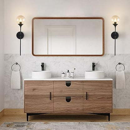 KCO Lighting Mid Century Modern 1-Light Wall Sconce Lighting Set of Two Matte Black Globe Vanity Wall Light Fixture Set of 2 Amber Glass Bathroom Wall Lamp Industrial Long Pole Wall Sconce - color: Black+Amber